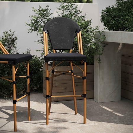 Marseille Stackable IndoorOutdoor French Bistro 30 High Barstool, Black And Bamboo Finish